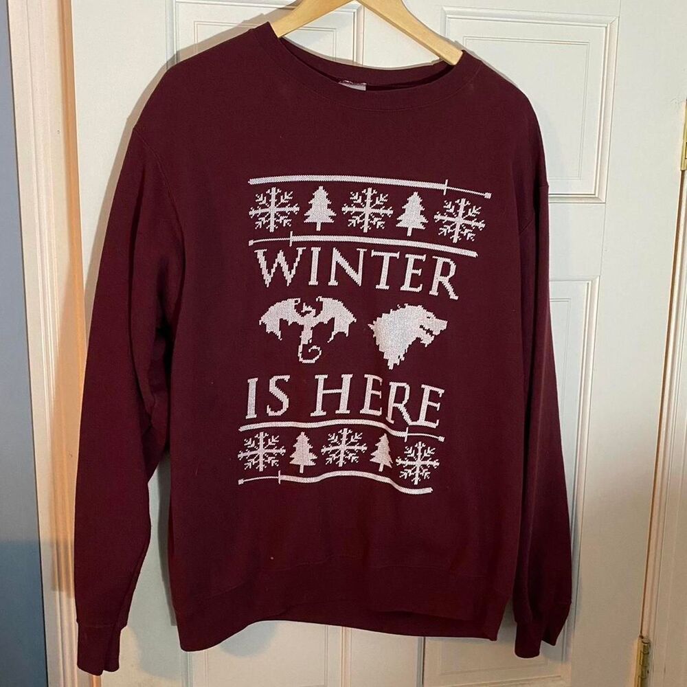 Winter Is Here Game of Thrones burgundy crewneck sweatshirt size large